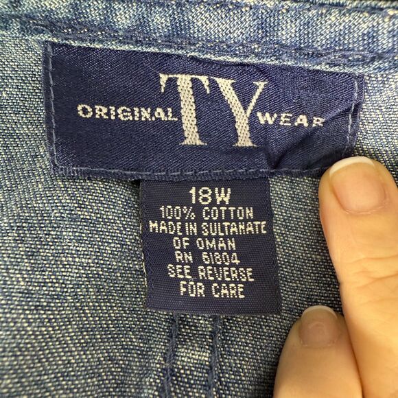 Vintage Original TY Wear Denim Dress, Women's 18W, Short Sleeves, Knee Length - Picture 12 of 14